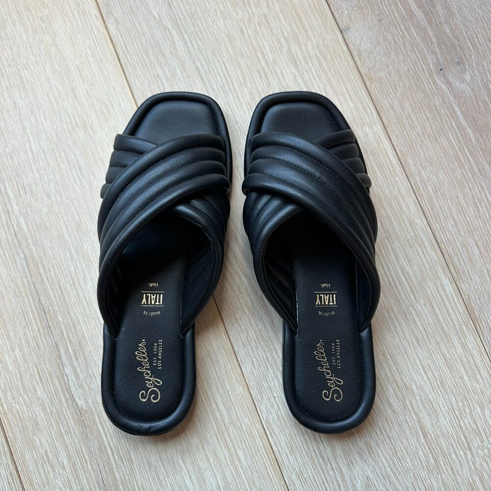 Gently used Seychelles Black Leather Slides